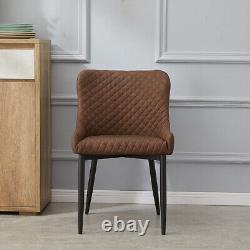 2X Dining Chairs Retro Brown Faux Leather Padded Seat PU With Metal Legs