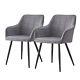 2x Dining Chairs Velvet Padded Seat Metal Legs Kitchen Chair Home Office Set