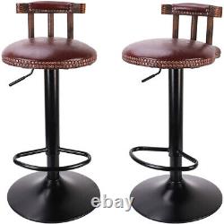 2X Industrial Leather Bar Stools Kitchen Breakfast Chairs Vintage Wood Backrest
