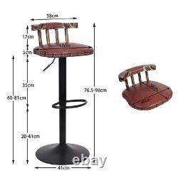 2X Industrial Leather Bar Stools Kitchen Breakfast Chairs Vintage Wood Backrest