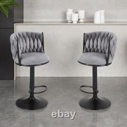 2X Luxury Tufted GREY BAR STOOLS, GAS LIFT, BREAKFAST KITCHEN BAR With BACK