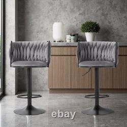 2X Luxury Tufted GREY BAR STOOLS, GAS LIFT, BREAKFAST KITCHEN BAR With BACK