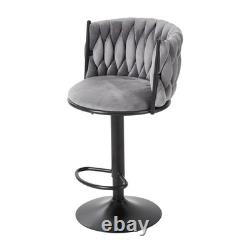 2X Luxury Tufted GREY BAR STOOLS, GAS LIFT, BREAKFAST KITCHEN BAR With BACK