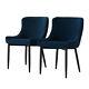 2x Retro Blue Velvet Dining Chairs Padded Seat Office Chairs Restaurant Metal