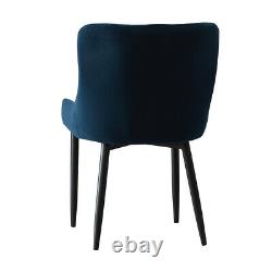 2X Retro Blue Velvet Dining Chairs Padded Seat Office Chairs Restaurant Metal