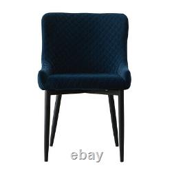 2X Retro Blue Velvet Dining Chairs Padded Seat Office Chairs Restaurant Metal