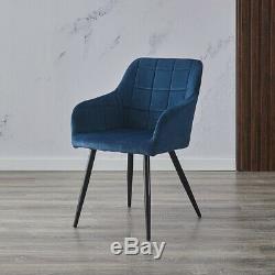 2X Retro Blue Velvet Dining Chairs Padded Seat Tub Chairs Restaurant Metal
