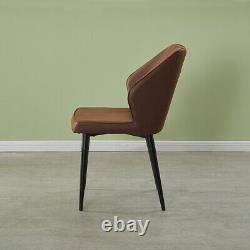 2X Retro Brown Faux Leather PU Dining Chairs Kitchen Dining Room Metal Legs