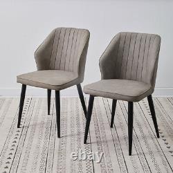 2X Retro Brown/ Grey Dining Chairs Faux Leather Kitchen Dining Room Metal Leg