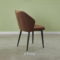 2X Retro Brown/ Grey Dining Chairs Faux Leather Kitchen Dining Room Metal Leg