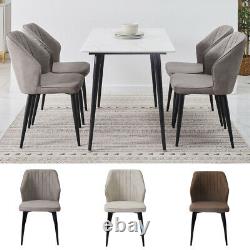 2X Retro Dining Chairs Faux Leather PU Kitchen Dining Room Metal Legs Grey Brown