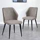 2x Retro Dining Chairs Faux Leather Pu Kitchen Dining Room Metal Legs Grey Brown