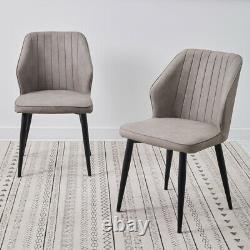 2X Retro Dining Chairs Faux Leather PU Kitchen Dining Room Metal Legs Grey Brown