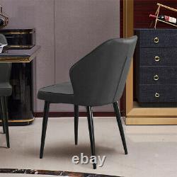 2X Retro Grey Dining Chairs Faux Leather PU Kitchen Dining Room Metal Legs
