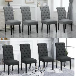 2/4/6Pcs Fabric Dining Chairs Tufted Padded Seat Dining Room Kitchen Wooden Grey