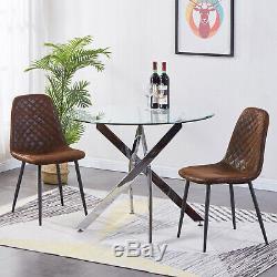 2/4/6 Brown Dining Chairs Suede Padded Seat Metal Legs Kitchen Lounge Furniture