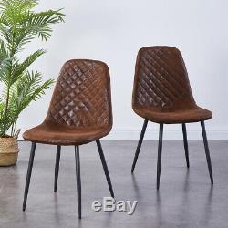 2/4/6 Brown Dining Chairs Suede Padded Seat Metal Legs Kitchen Lounge Furniture