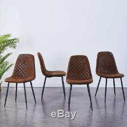 2/4/6 Brown Dining Chairs Suede Padded Seat Metal Legs Kitchen Lounge Furniture