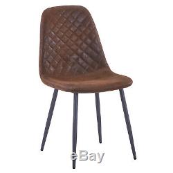 2/4/6 Brown Dining Chairs Suede Padded Seat Metal Legs Kitchen Lounge Furniture