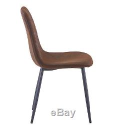 2/4/6 Brown Dining Chairs Suede Padded Seat Metal Legs Kitchen Lounge Furniture