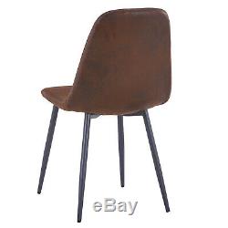 2/4/6 Brown Dining Chairs Suede Padded Seat Metal Legs Kitchen Lounge Furniture