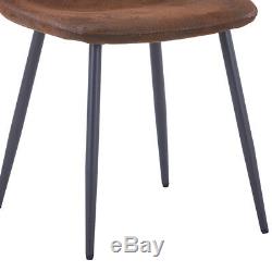 2/4/6 Brown Dining Chairs Suede Padded Seat Metal Legs Kitchen Lounge Furniture