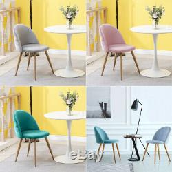 2/4/6 Retro Velvet Dining Chairs Padded Seat Oak Veneer Metal Legs Diamond X UK