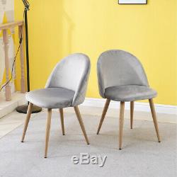 2/4/6 Retro Velvet Dining Chairs Padded Seat Oak Veneer Metal Legs Diamond X UK