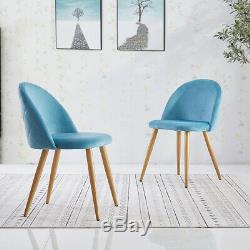 2/4/6 Retro Velvet Dining Chairs Padded Seat Oak Veneer Metal Legs Diamond X UK