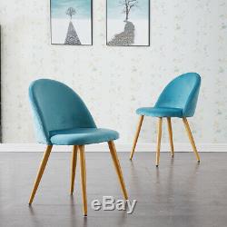 2/4/6 Retro Velvet Dining Chairs Padded Seat Oak Veneer Metal Legs Diamond X UK