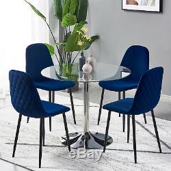 2 4 6 Velvet Fabric Upholstered Dining Chairs Retro Accent Diamond Metal Legs