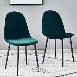 2 4 6 Velvet Fabric Upholstered Dining Chairs Retro Accent Diamond Metal Legs