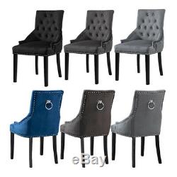 2/4/6x Accent Knocker Velvet Soft Fabric Dining Chairs Studded Padded Armchairs