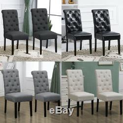 2/4/6x Fabric/Faux Leather Button Tufted Upholstered Dining Chairs Kitchen Room
