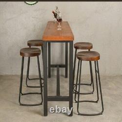 2/4x Vintage Industrial Bar Stools High Chair Kitchen Counter Wooden Seat KR