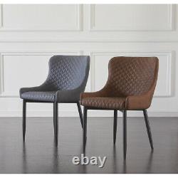 2 × Dining Chairs Velvet Faux Leather Chairs Brown / Grey Dining Room Restaurant