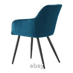 2 Pcs Blue Velvet Armchairs Dining Chairs Office Chair Kitchen Restaurant Retro