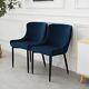 2 Pcs Blue Velvet Dining Chair Lounge Chair With Metal Black Legs