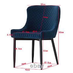 2 Pcs Blue Velvet Dining Chair Lounge Chair with Metal Black Legs