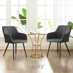 2 Pcs Grey Faux Leather PU Armchairs Dining Chairs Office Dining Room Retro