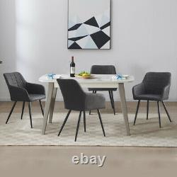 2 Pcs Grey Faux Leather PU Armchairs Dining Chairs Office Dining Room Retro