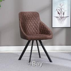 2× Retro Brown Dining Chairs Luxury Faux Leather Armchairs with Black Metal Legs