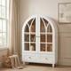 2-tier Display Cabinet Withglass Doors, Curio Cabinet Withdrawer & Solid Wood Legs