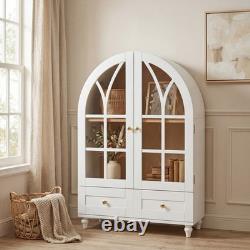 2-Tier Display Cabinet withGlass Doors, Curio Cabinet withDrawer & Solid Wood Legs