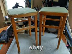 2 Vintage Retro Wooden Stools, Beech Wood Breakfast Kitchen Stools. See Photos