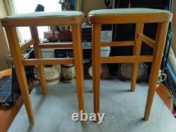2 Vintage Retro Wooden Stools, Beech Wood Breakfast Kitchen Stools. See Photos