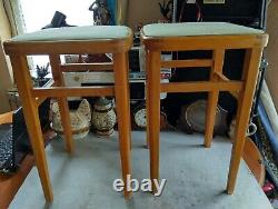 2 Vintage Retro Wooden Stools, Beech Wood Breakfast Kitchen Stools. See Photos