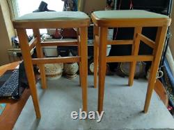 2 Vintage Retro Wooden Stools, Beech Wood Breakfast Kitchen Stools. See Photos
