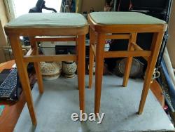 2 Vintage Retro Wooden Stools, Beech Wood Breakfast Kitchen Stools. See Photos