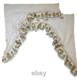 2 Vintage Sears Merry Mushroom Valance Kitchen Retro Window Swag, Excellent